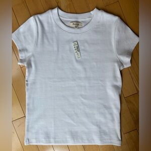 Madewell Ribbed White Tee, White, size small